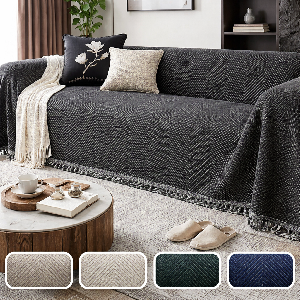 Sofa Throw Blanket Woven Herringbone with Fringed Tassels and Textured Weave - Image 2