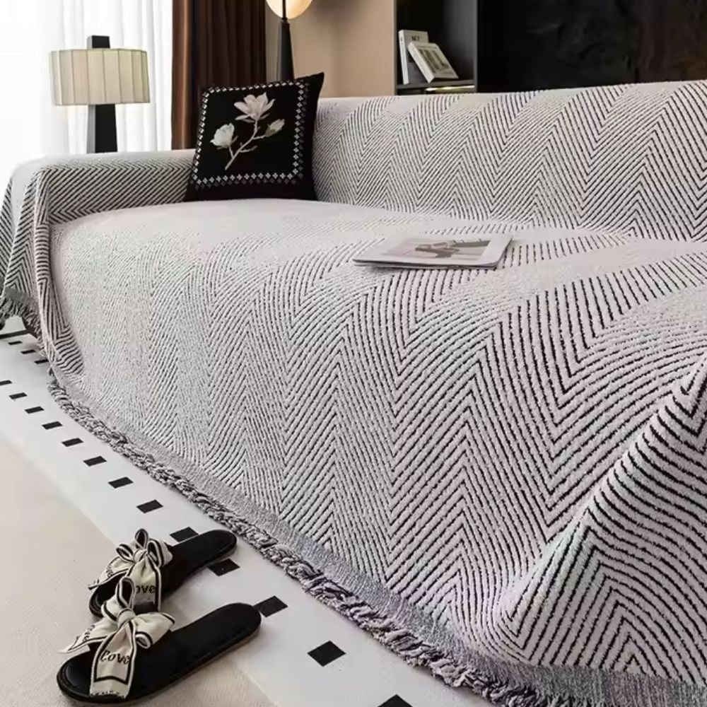 Sofa Throw Blanket Woven Herringbone with Fringed Tassels and Textured Weave - Image 4