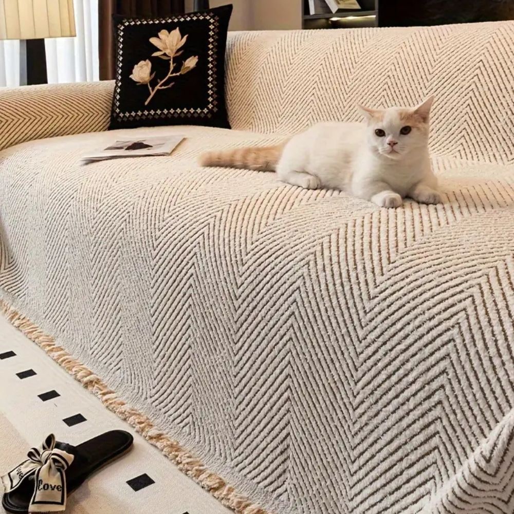 Sofa Throw Blanket Woven Herringbone with Fringed Tassels and Textured Weave - Image 5