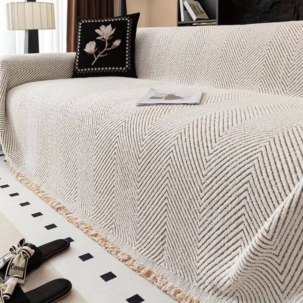 Sofa Throw Blanket Woven Herringbone with Fringed Tassels and Textured Weave - Image 6