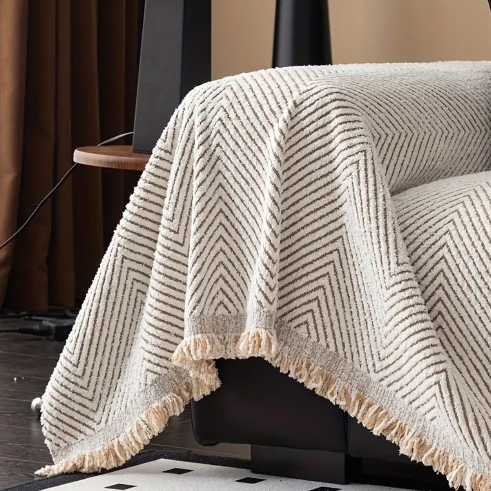 Sofa Throw Blanket Woven Herringbone with Fringed Tassels and Textured Weave - Image 8