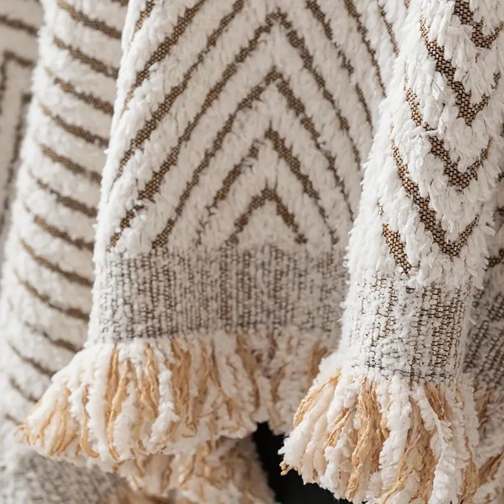 Sofa Throw Blanket Woven Herringbone with Fringed Tassels and Textured Weave - Image 9