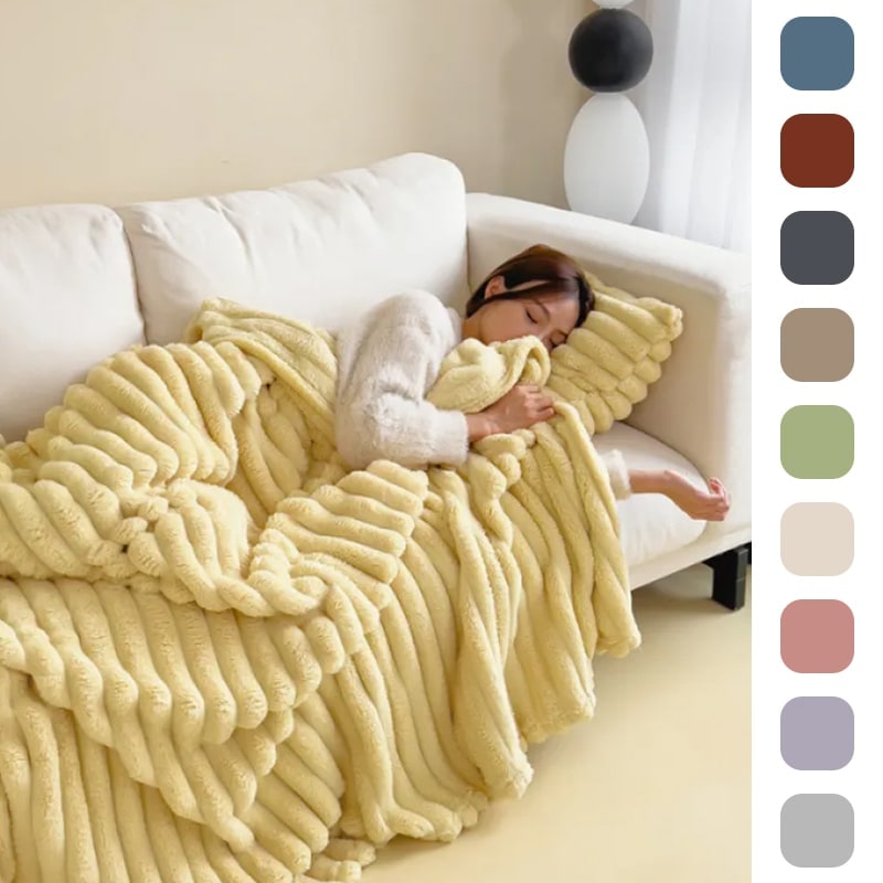 Soft Faux Fur Blanket with Plush Pile Ribbed Texture and Matching Pillowcase - Image 1