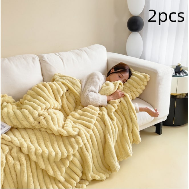 Soft Faux Fur Blanket with Plush Pile Ribbed Texture and Matching Pillowcase - Image 11