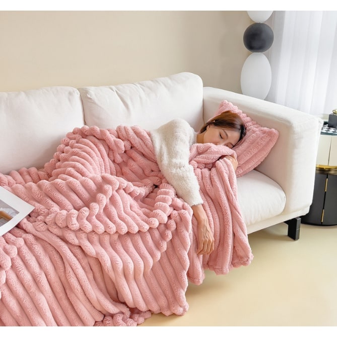 Soft Faux Fur Blanket with Plush Pile Ribbed Texture and Matching Pillowcase - Image 12