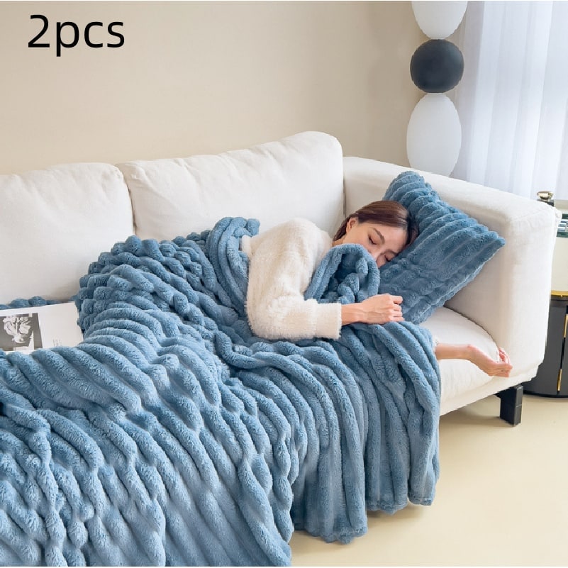 Soft Faux Fur Blanket with Plush Pile Ribbed Texture and Matching Pillowcase - Image 13