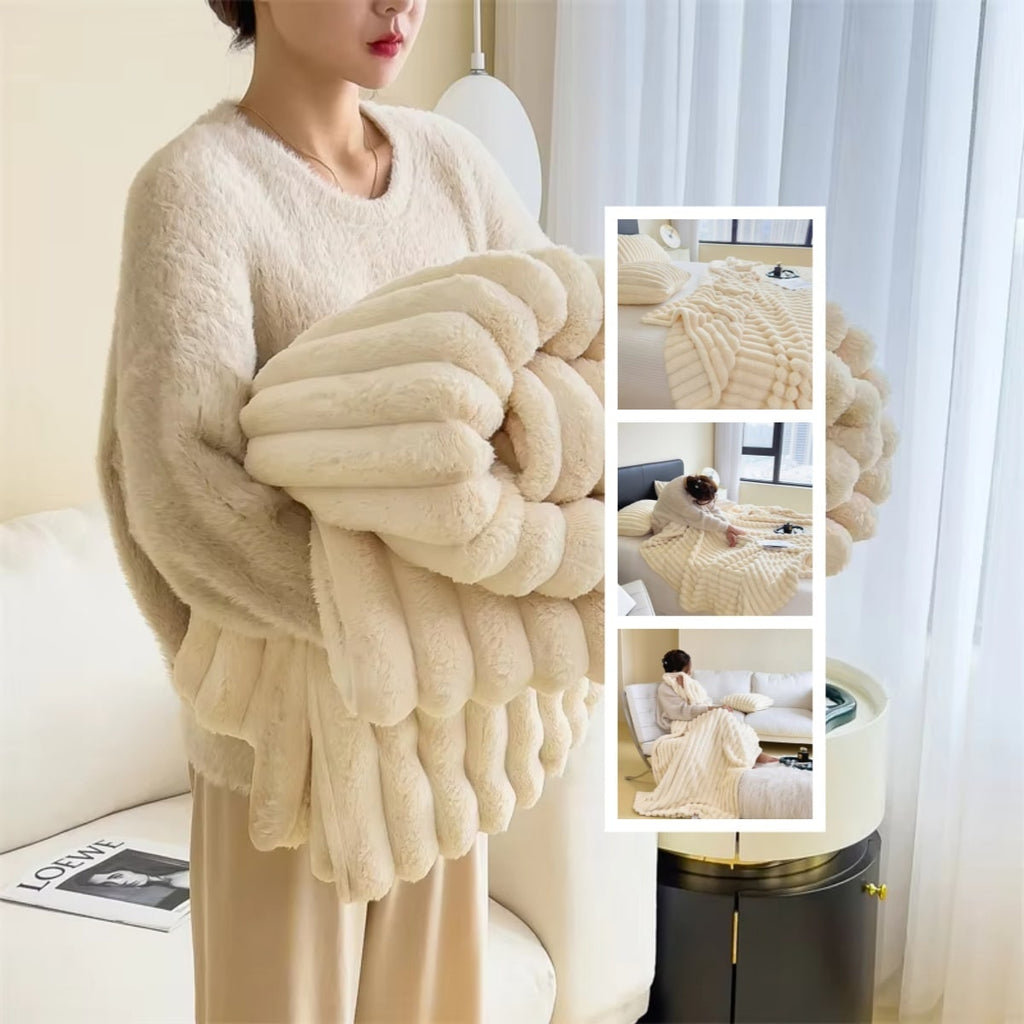 Soft Faux Fur Blanket with Plush Pile Ribbed Texture and Matching Pillowcase - Image 14