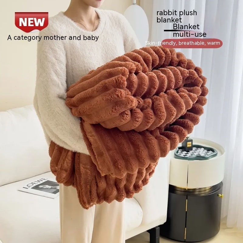 Soft Faux Fur Blanket with Plush Pile Ribbed Texture and Matching Pillowcase - Image 15