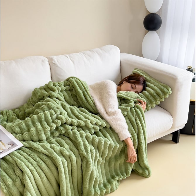 Soft Faux Fur Blanket with Plush Pile Ribbed Texture and Matching Pillowcase - Image 18