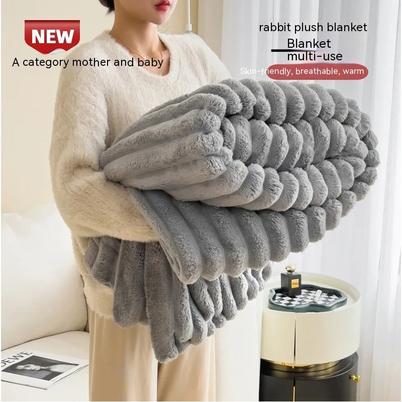 Soft Faux Fur Blanket with Plush Pile Ribbed Texture and Matching Pillowcase - Image 2
