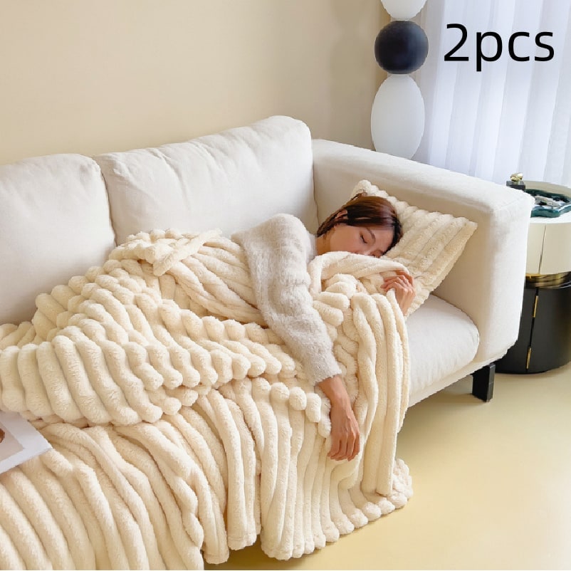 Soft Faux Fur Blanket with Plush Pile Ribbed Texture and Matching Pillowcase - Image 3