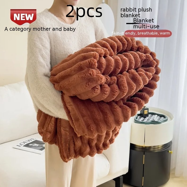 Soft Faux Fur Blanket with Plush Pile Ribbed Texture and Matching Pillowcase - Image 5