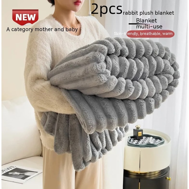 Soft Faux Fur Blanket with Plush Pile Ribbed Texture and Matching Pillowcase - Image 7