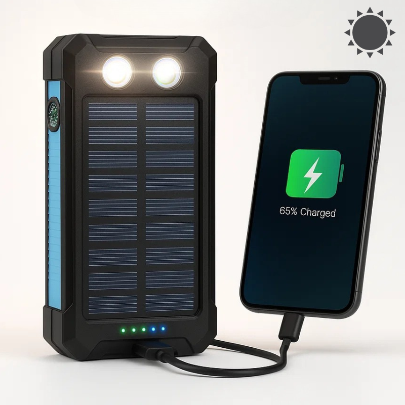Solar Portable Charger Power Bank with Dual USB 20000mah High Capacity and Flashlights - Image 1