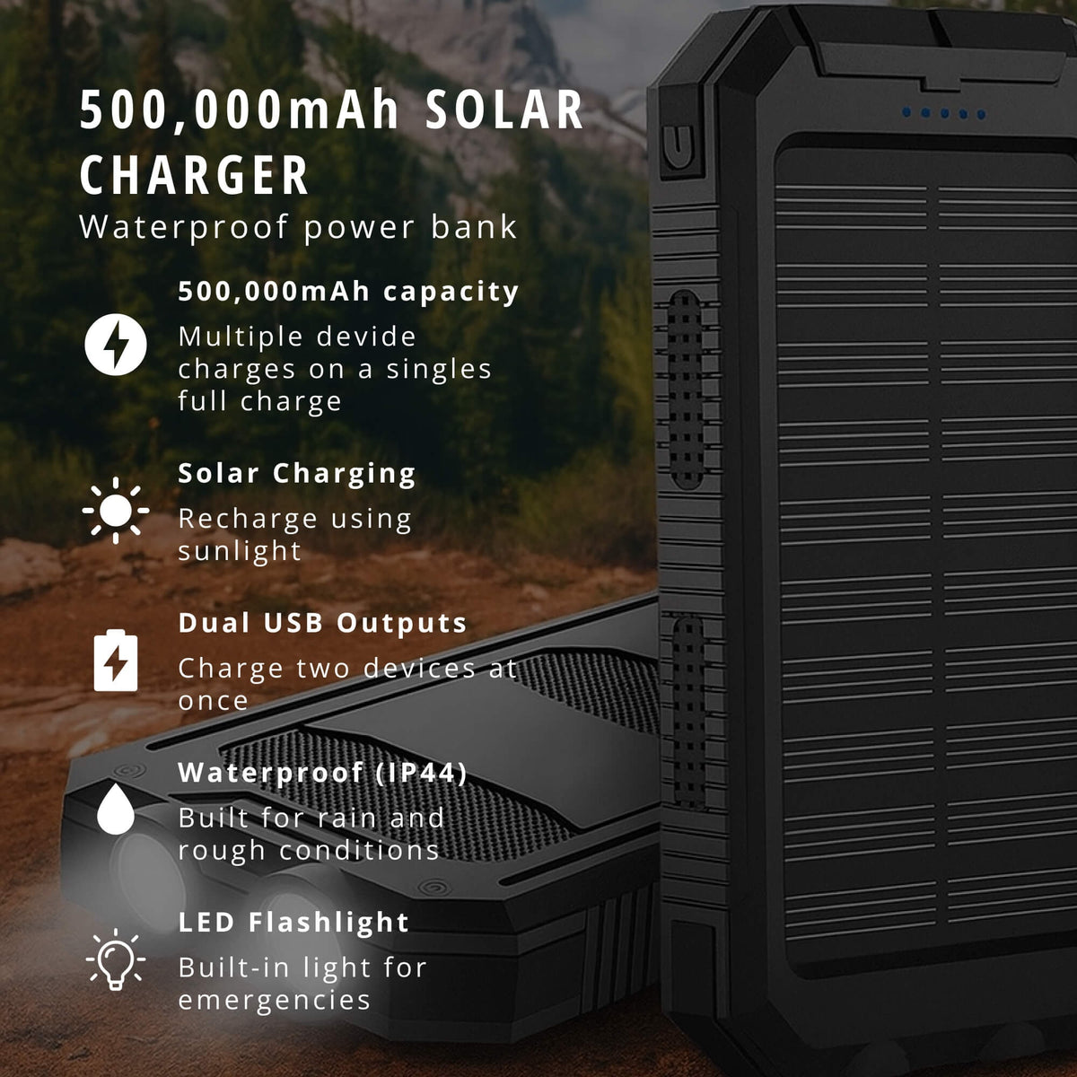 Solar Portable Charger Power Bank with Dual USB 20000mah High Capacity and Flashlights - Image 15