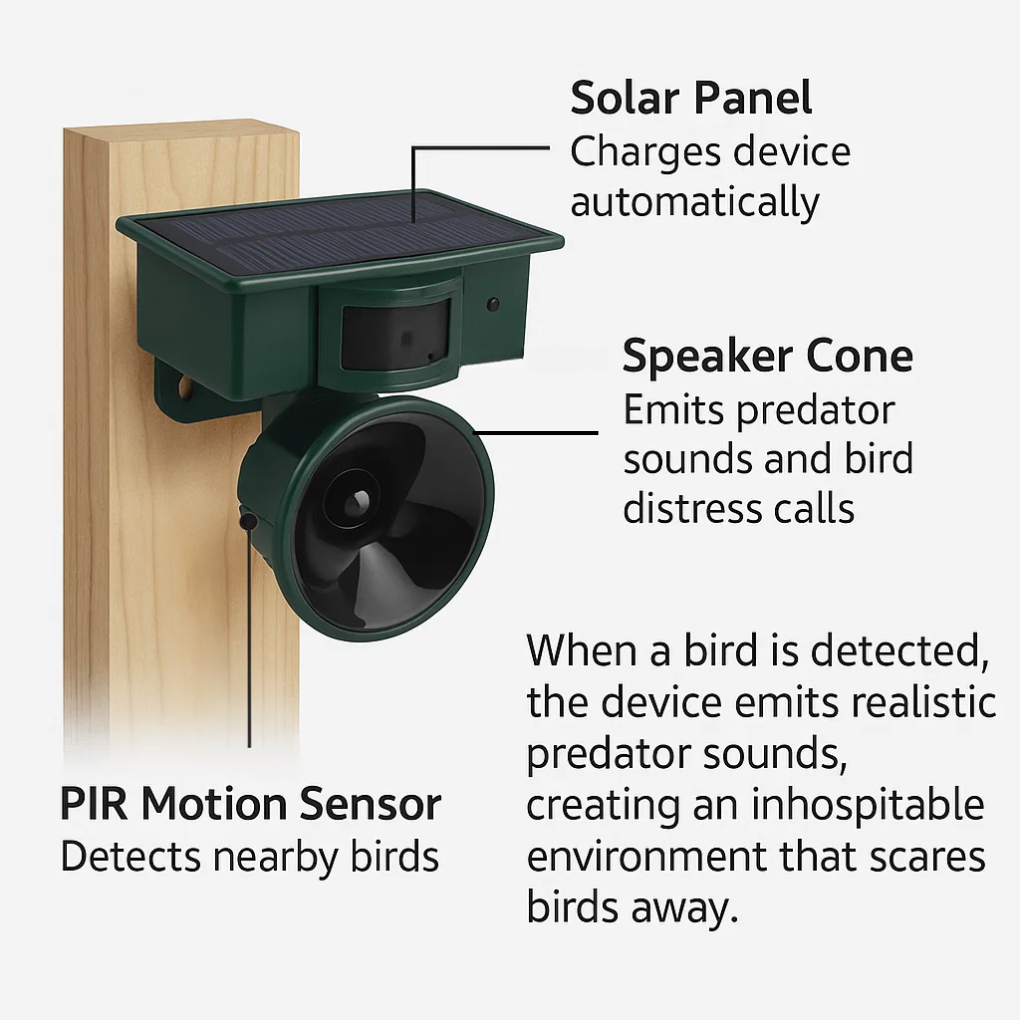 Solar Powered Motion Activated Ultrasonic Bird Deterrent with Adjustable Frequency - Image 2