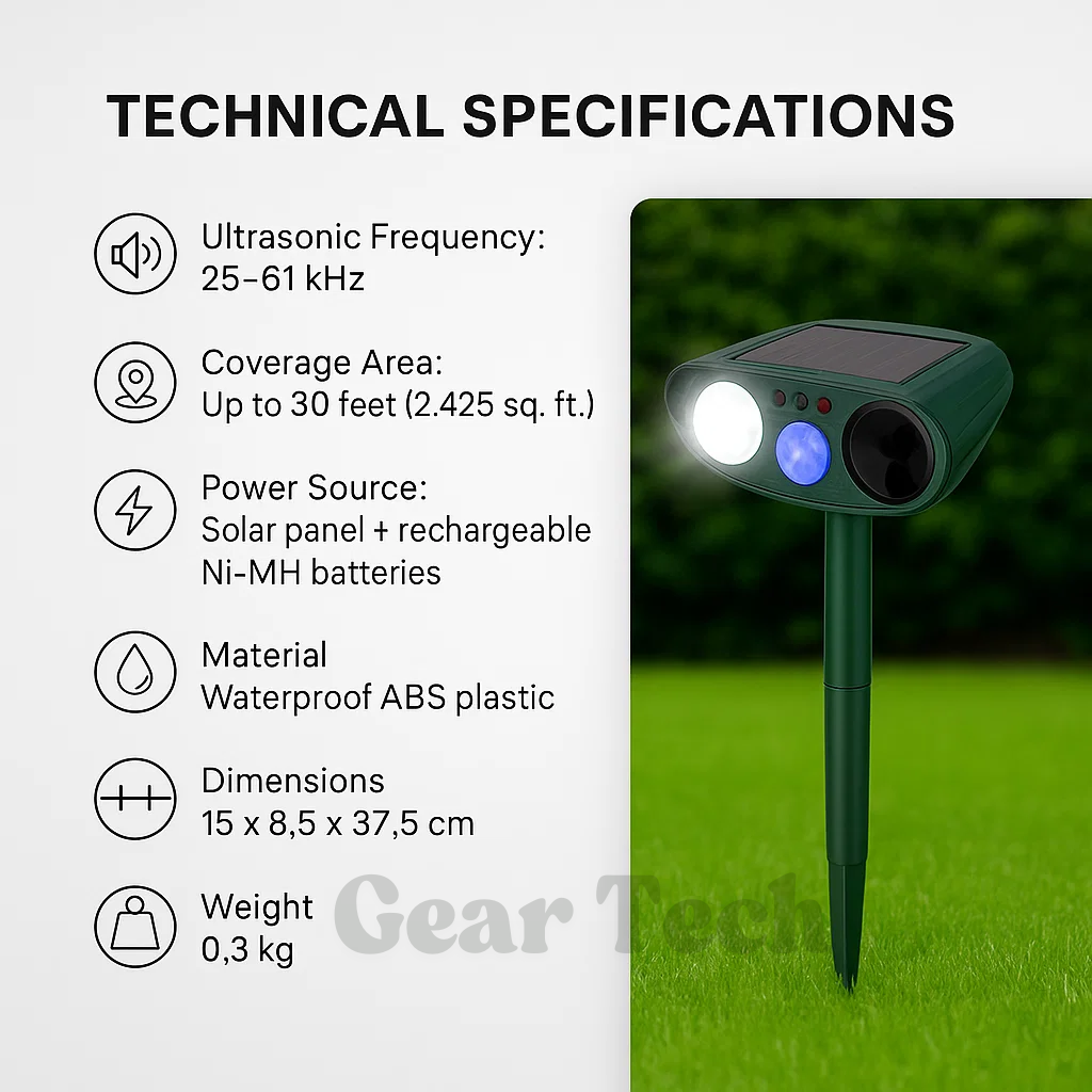 Solar Powered Ultrasonic Mouse Repellent with LED Flashing Light and Motion Sensor for Garden - Image 3