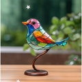 Stained Glass Birds Figurine with Metal Branch Stand and Decorative Base - Image 1