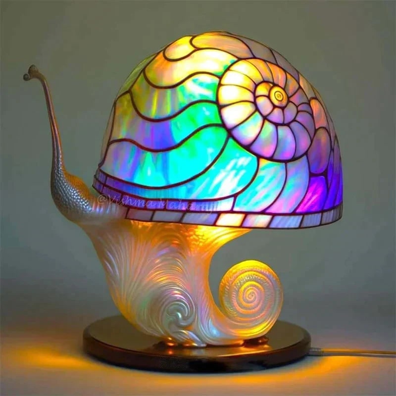 Stained Glass LED Table Lamp with Sculpted Resin Base and Warm Illumination - Image 4