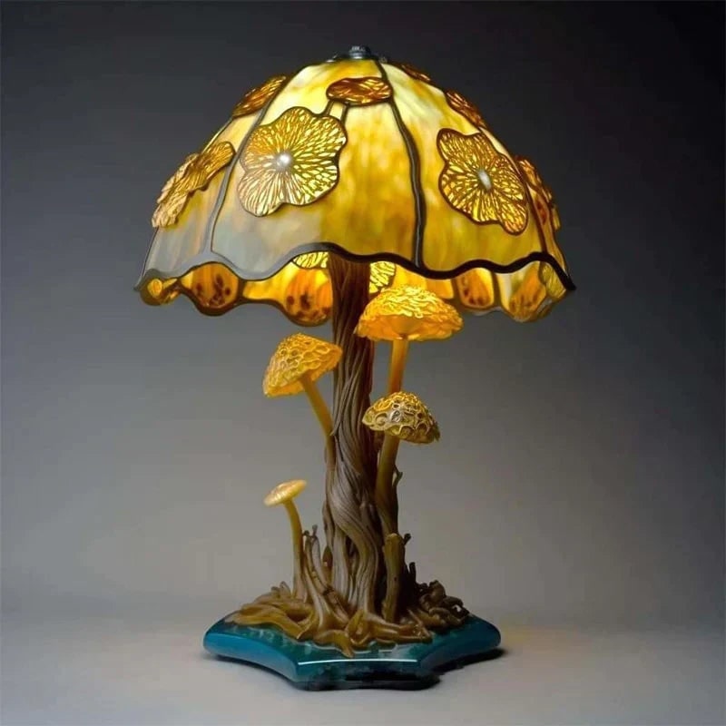 Stained Glass LED Table Lamp with Sculpted Resin Base and Warm Illumination - Image 5