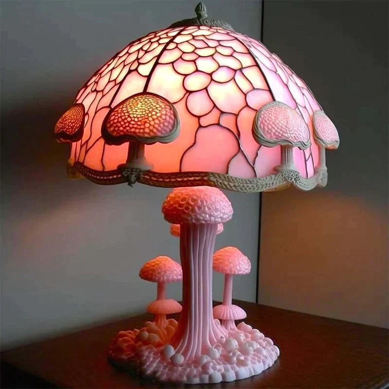 Stained Glass LED Table Lamp with Sculpted Resin Base and Warm Illumination - Image 6