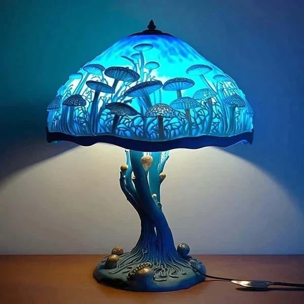 Stained Glass LED Table Lamp with Sculpted Resin Base and Warm Illumination - Image 8