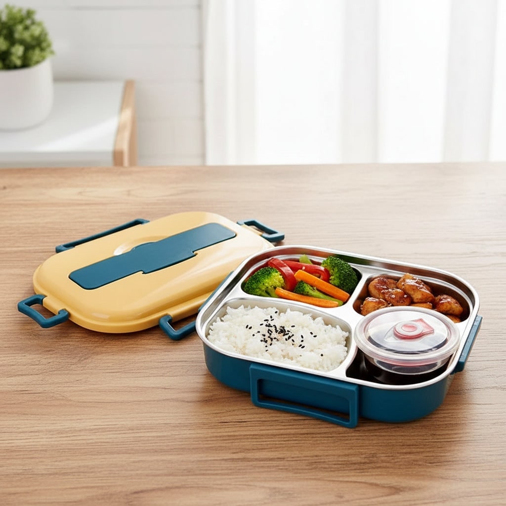 Stainless Steel Bento Lunch Box with Compartments Insulated Lidded Bowl and Snap-Lock Lid - Image 1