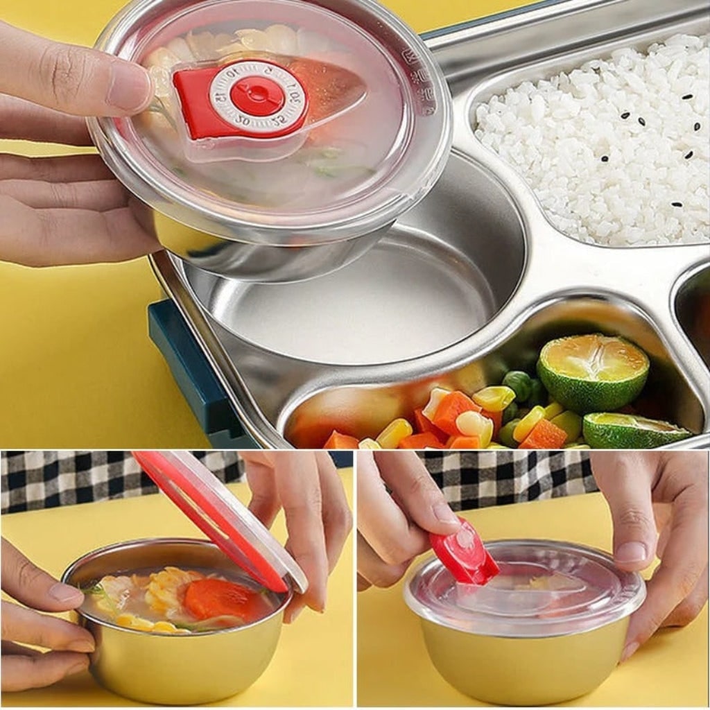 Stainless Steel Bento Lunch Box with Compartments Insulated Lidded Bowl and Snap-Lock Lid - Image 2