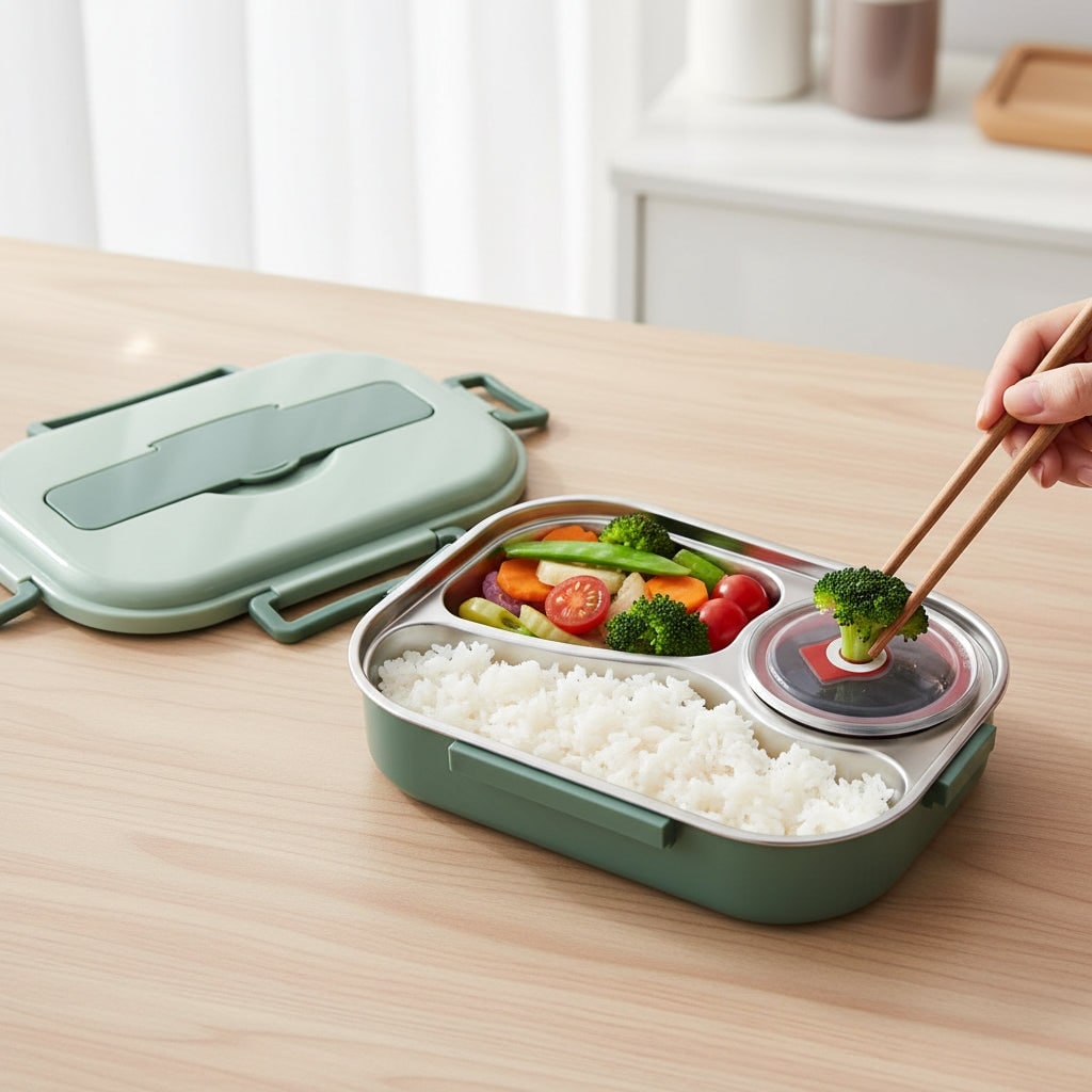Stainless Steel Bento Lunch Box with Compartments Insulated Lidded Bowl and Snap-Lock Lid - Image 3