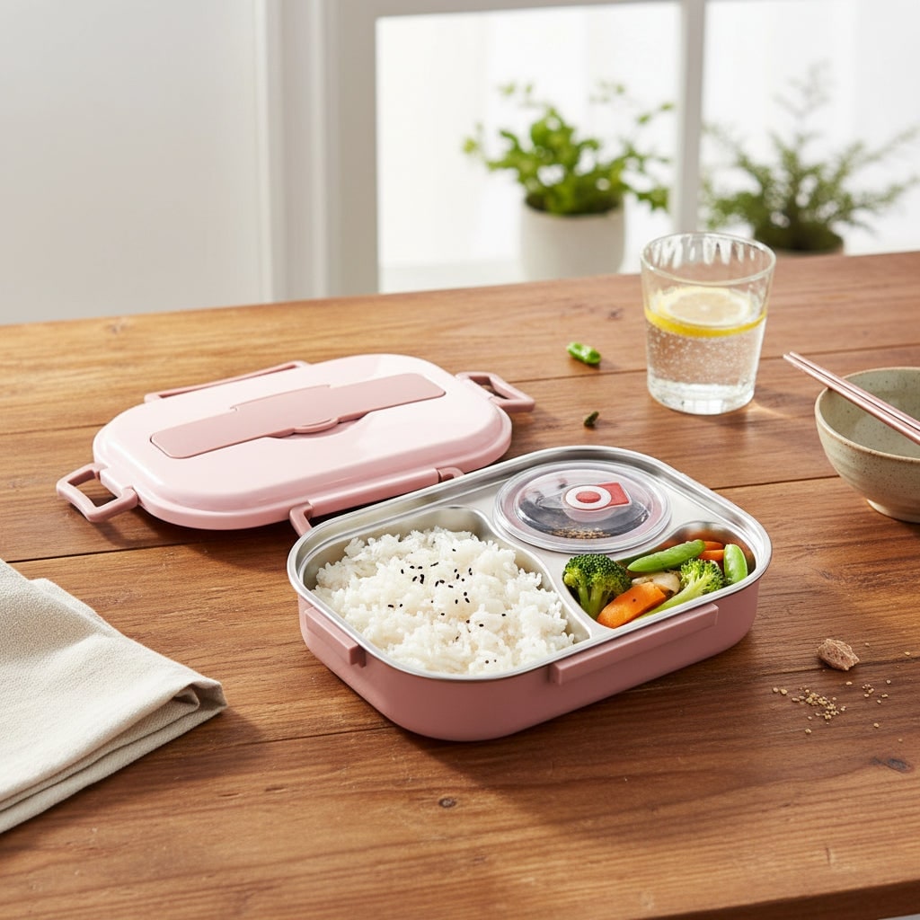 Stainless Steel Bento Lunch Box with Compartments Insulated Lidded Bowl and Snap-Lock Lid - Image 5
