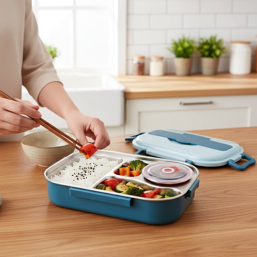 Stainless Steel Bento Lunch Box with Compartments Insulated Lidded Bowl and Snap-Lock Lid - Image 7