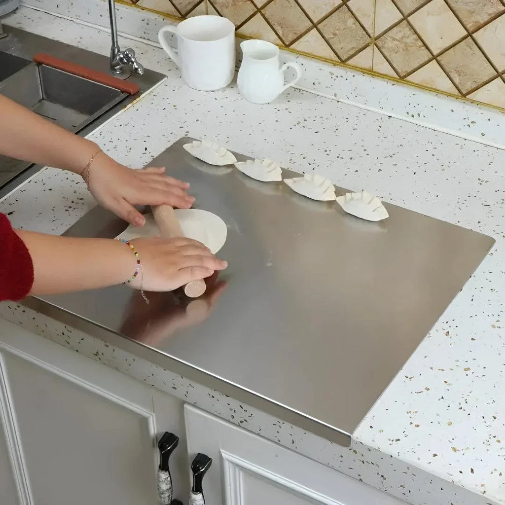 Stainless Steel Cutting Board with Spill Guard and Rounded Safety Corners - Image 1