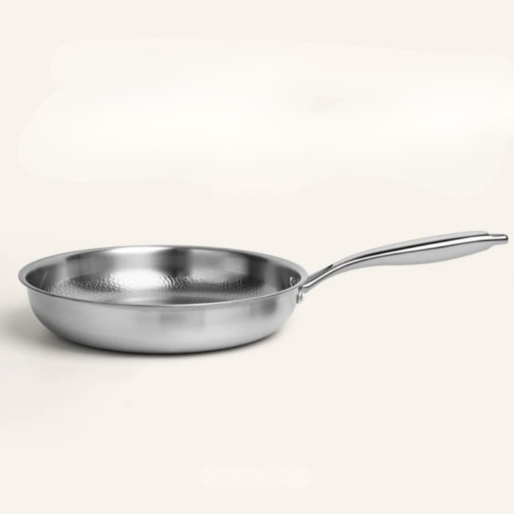 Stainless Steel Frying Pan with Hammered Interior and Riveted Handle - Image 3