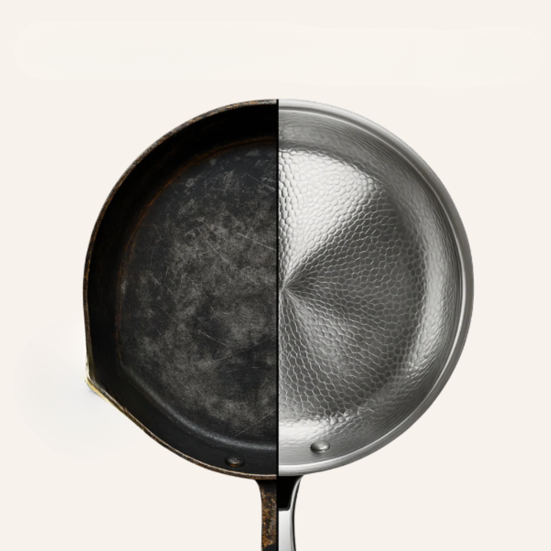 Stainless Steel Frying Pan with Hammered Interior and Riveted Handle - Image 5