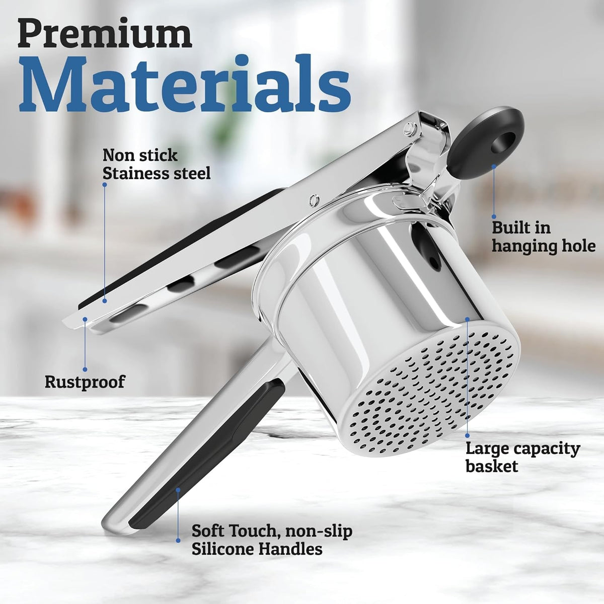 Stainless Steel Potato Ricer with Interchangeable Disks and Non-Slip Handles - Image 11