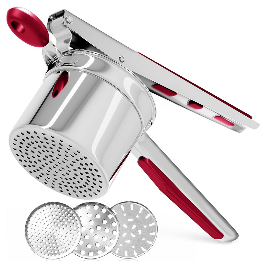 Stainless Steel Potato Ricer with Interchangeable Disks and Non-Slip Handles - Image 2