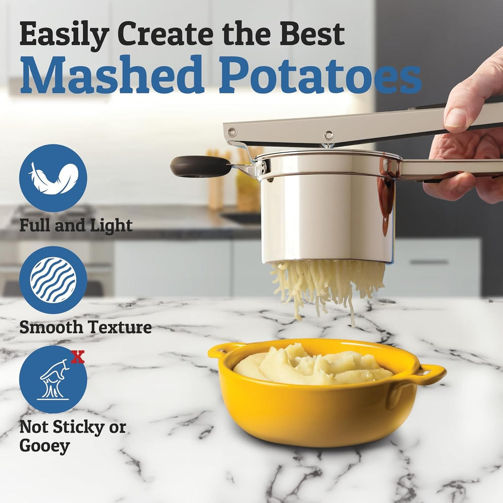 Stainless Steel Potato Ricer with Interchangeable Disks and Non-Slip Handles - Image 8