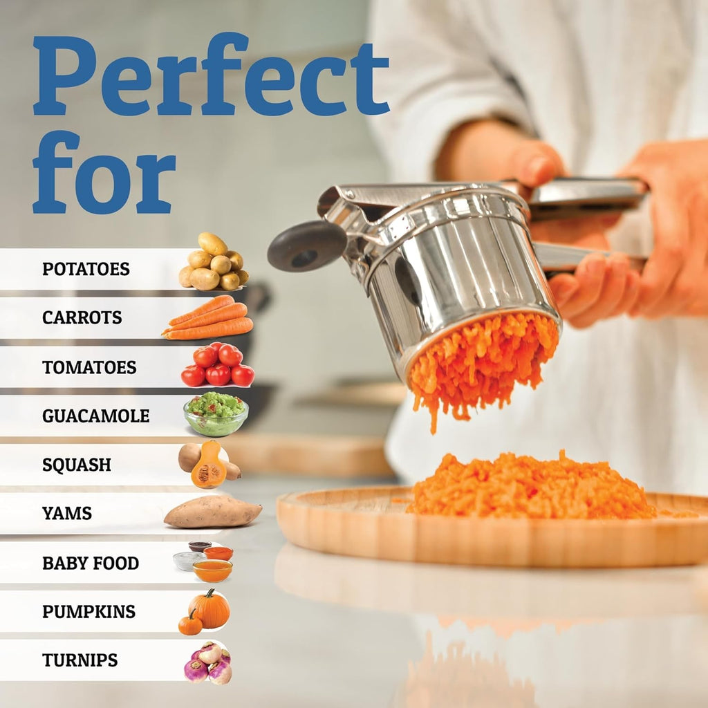 Stainless Steel Potato Ricer with Interchangeable Disks and Non-Slip Handles - Image 9