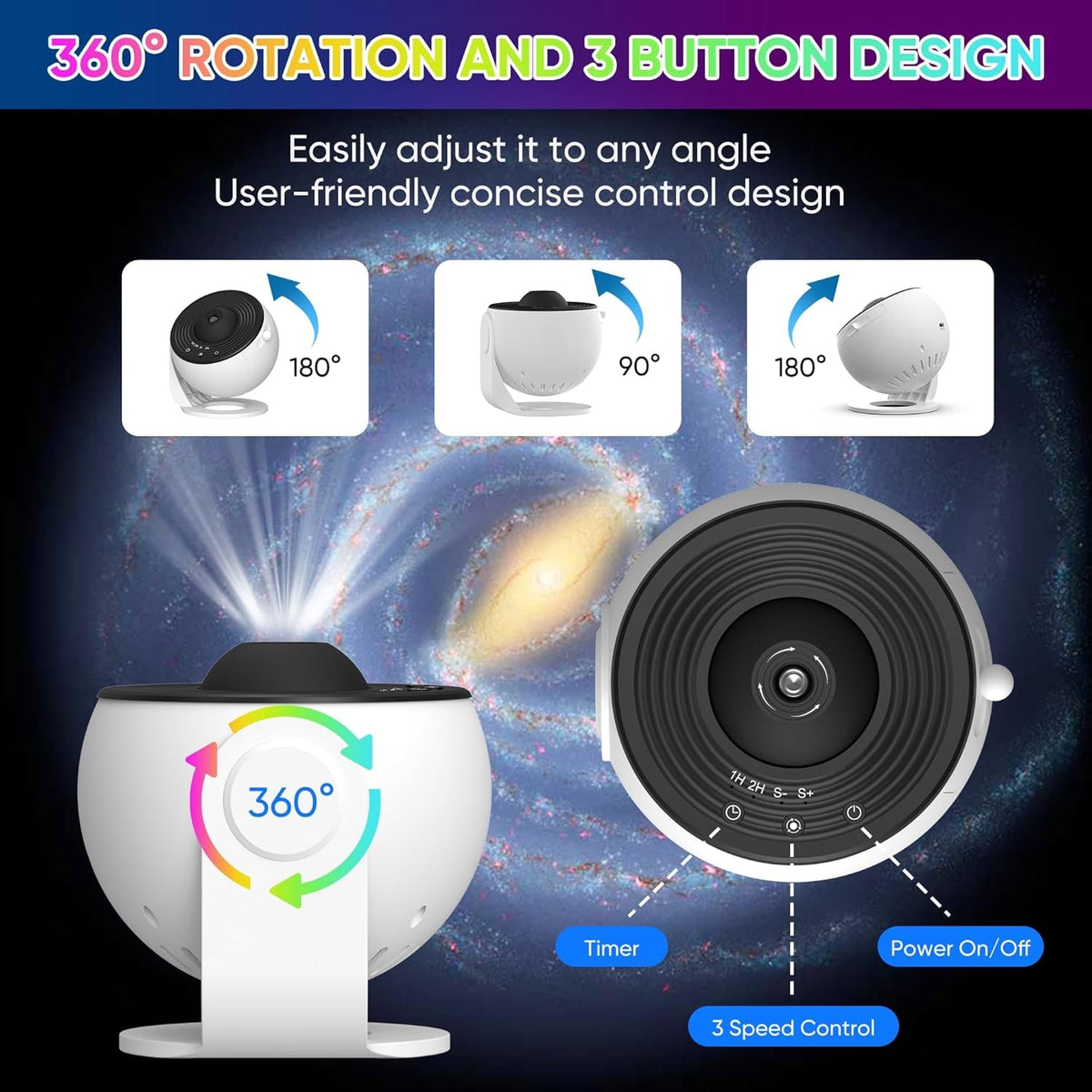 Star Projector Night Light with 360° Rotating Galaxy Projection and Adjustable Stand - Image 3