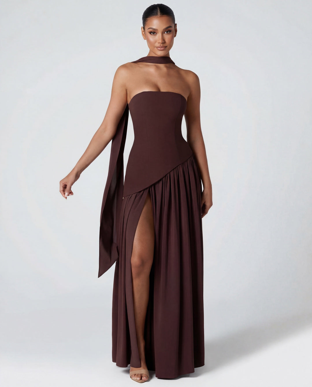Women's Wedding Guest Strapless Corset Maxi Dress