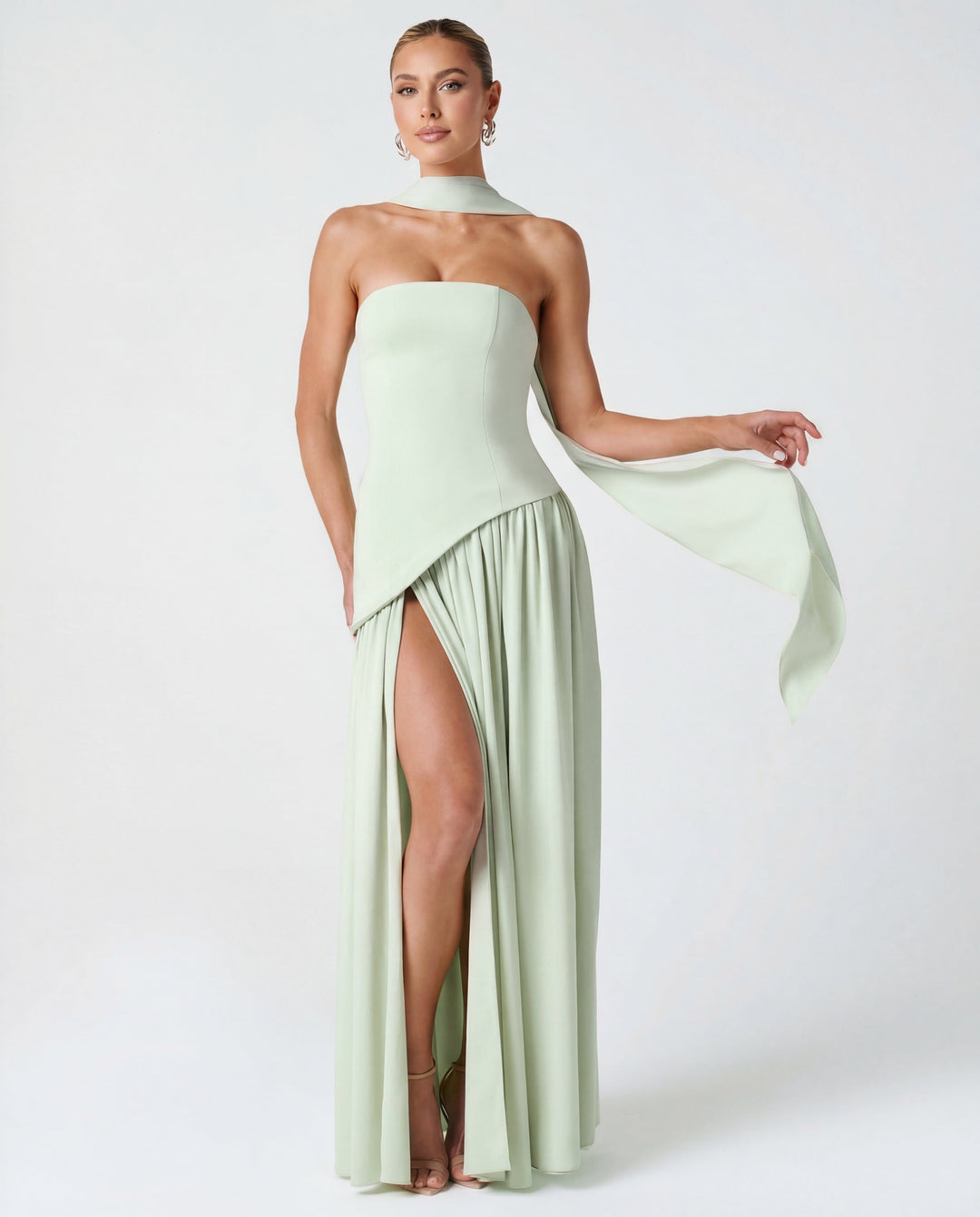 Women's Wedding Guest Strapless Corset Maxi Dress