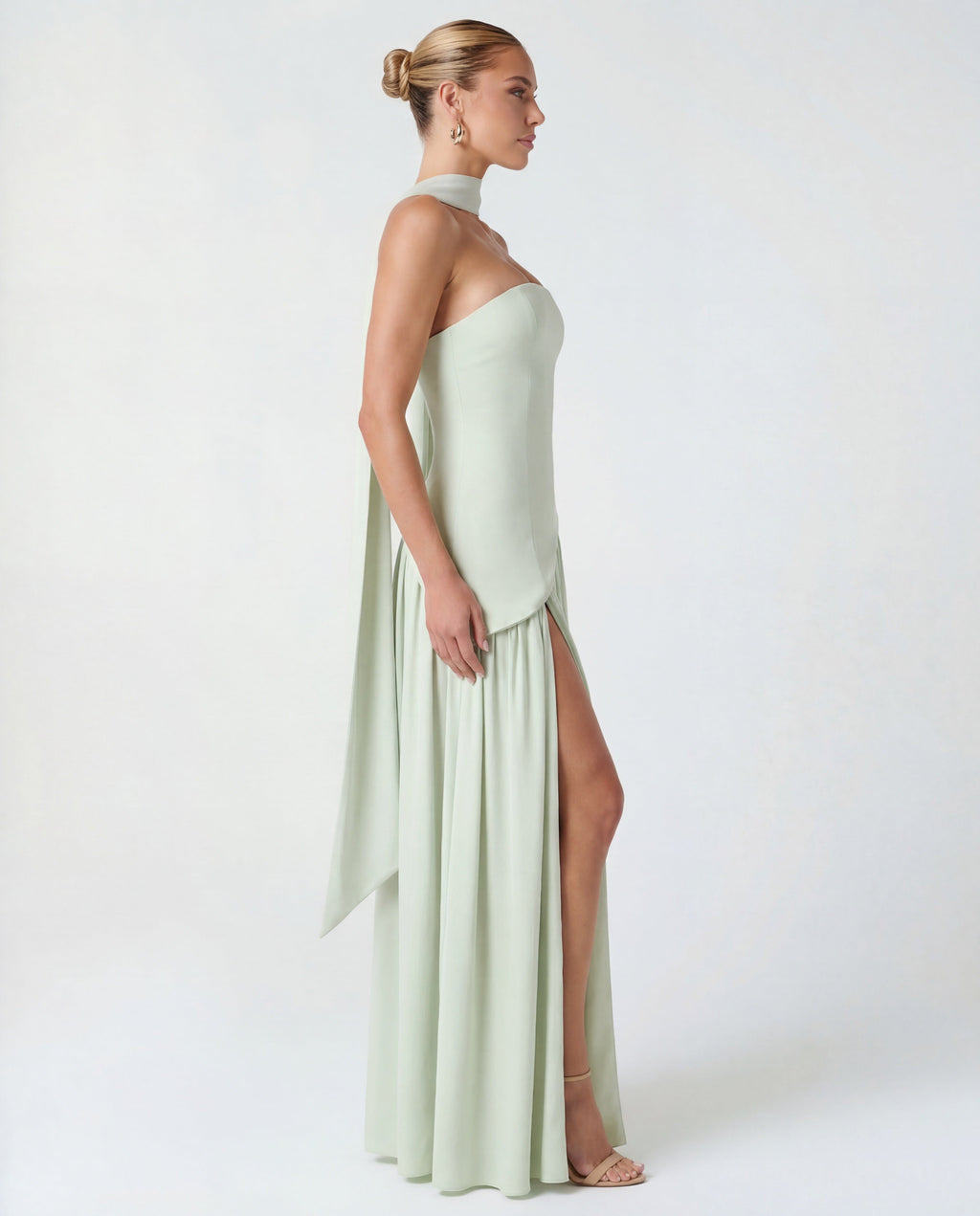 Vestido largo de fiesta sin tirantes con corsé para mujer