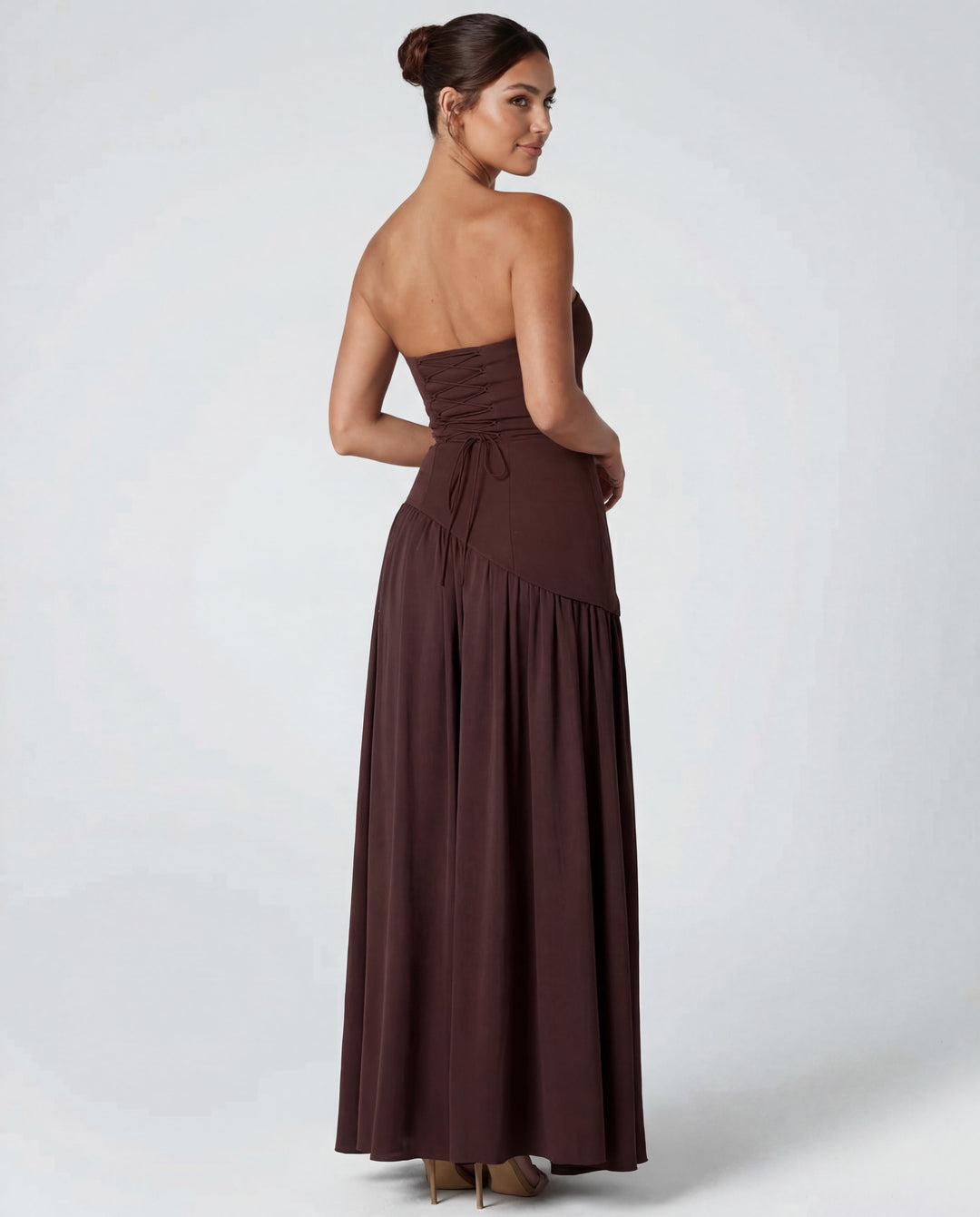 Women's Wedding Guest Strapless Corset Maxi Dress