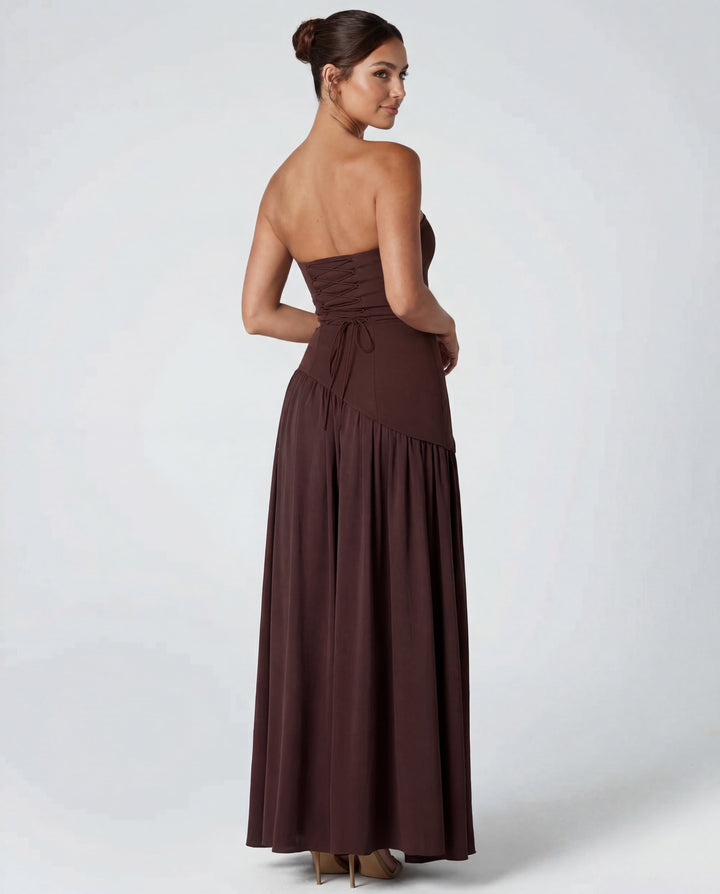 Women's Wedding Guest Strapless Corset Maxi Dress