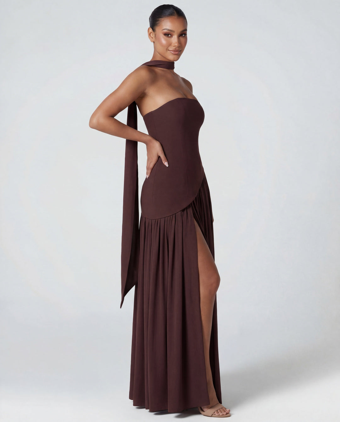 Women's Wedding Guest Strapless Corset Maxi Dress