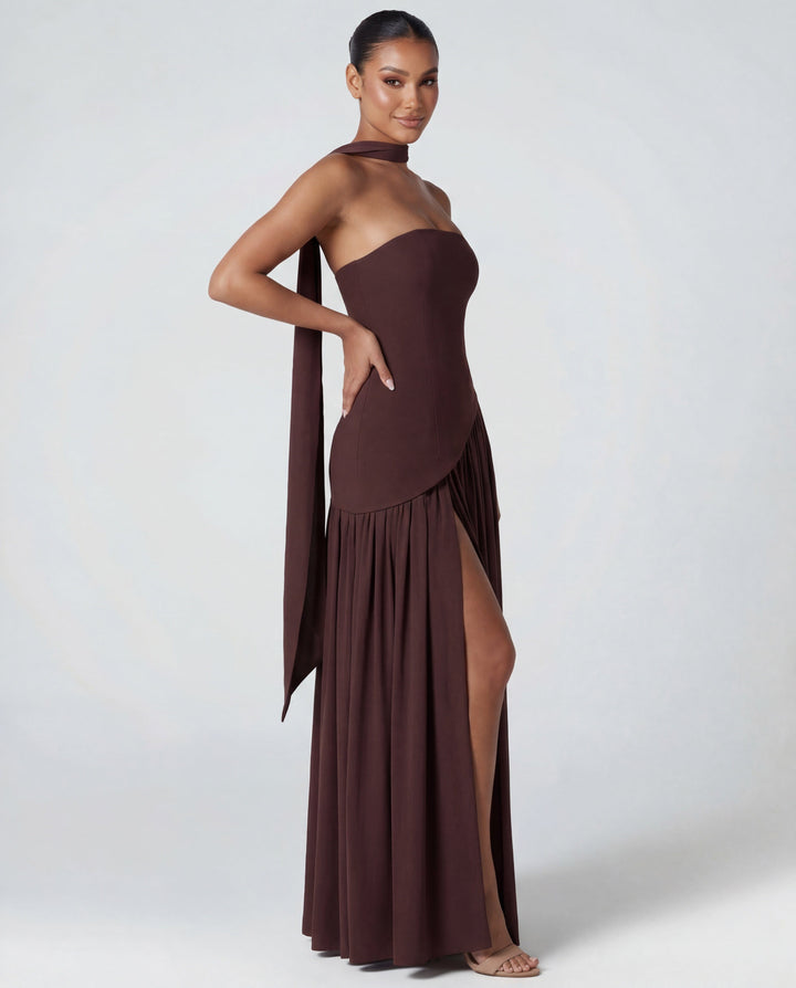 Women's Wedding Guest Strapless Corset Maxi Dress