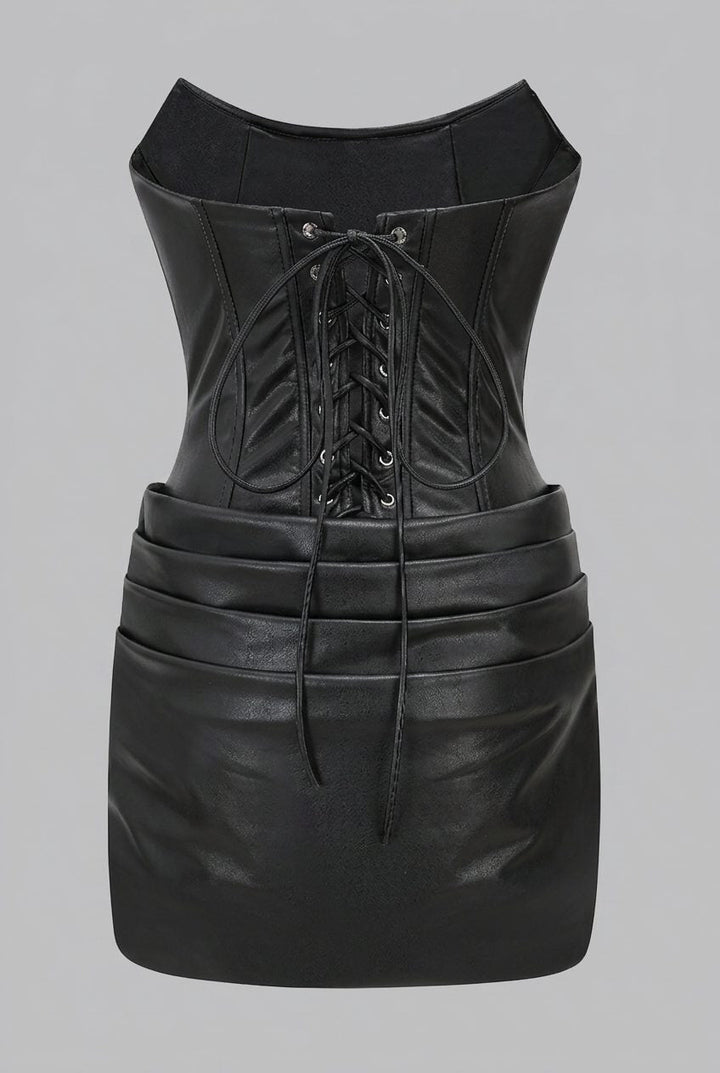 Women's Leather Strapless Corset Mini Dress