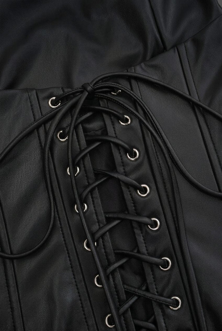 Women's Leather Strapless Corset Mini Dress