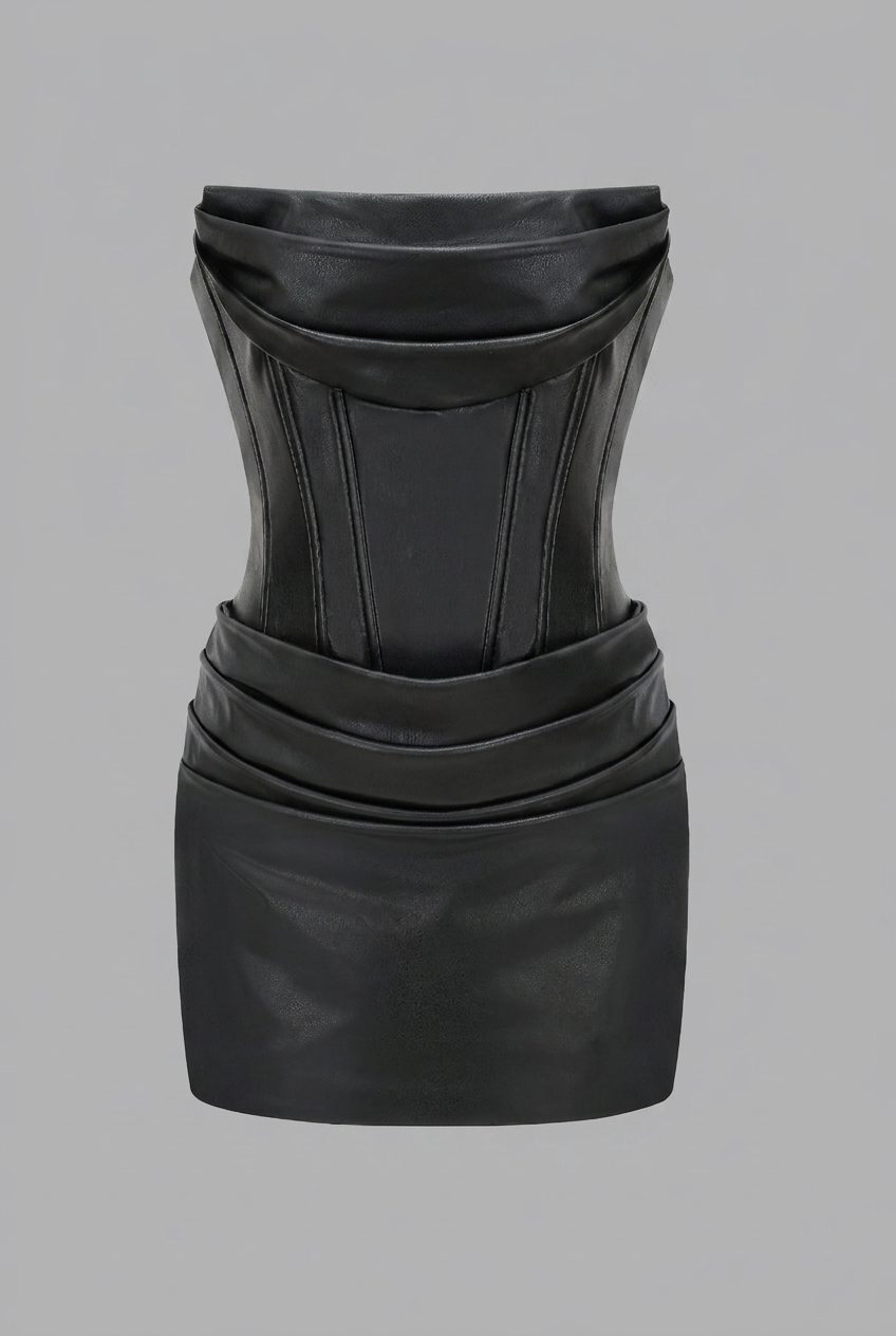 Women's Leather Strapless Corset Mini Dress