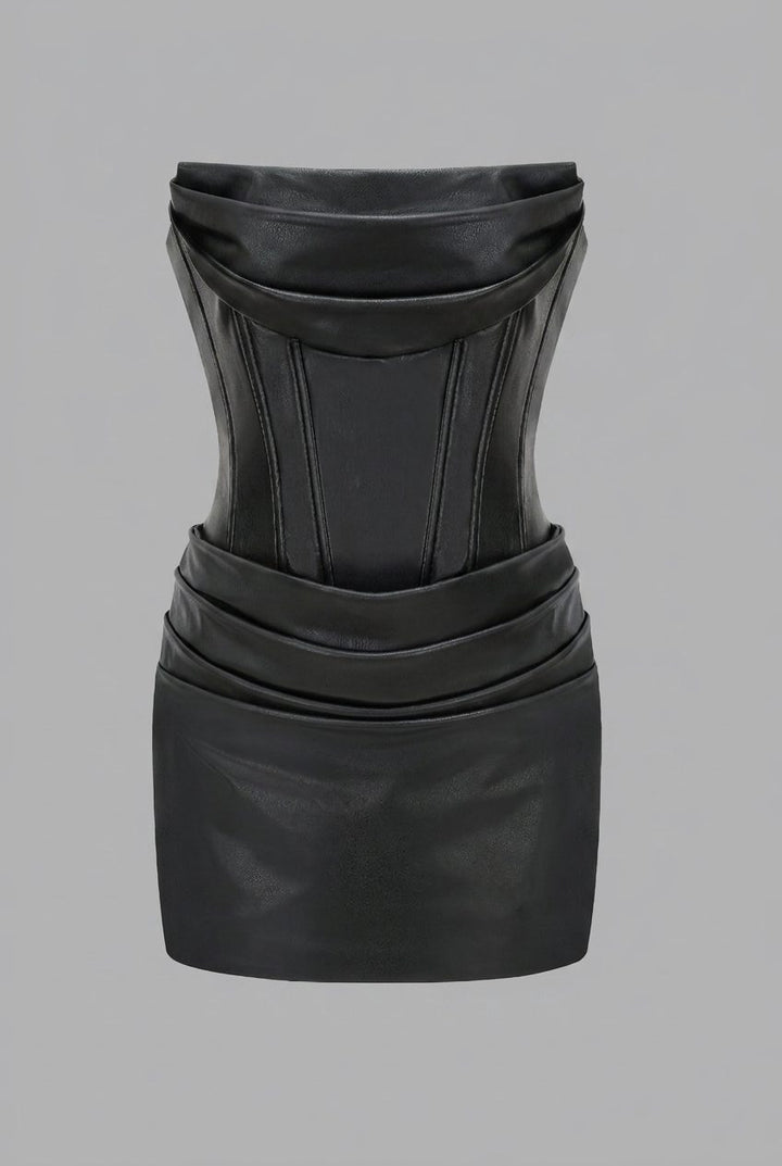 Women's Leather Strapless Corset Mini Dress